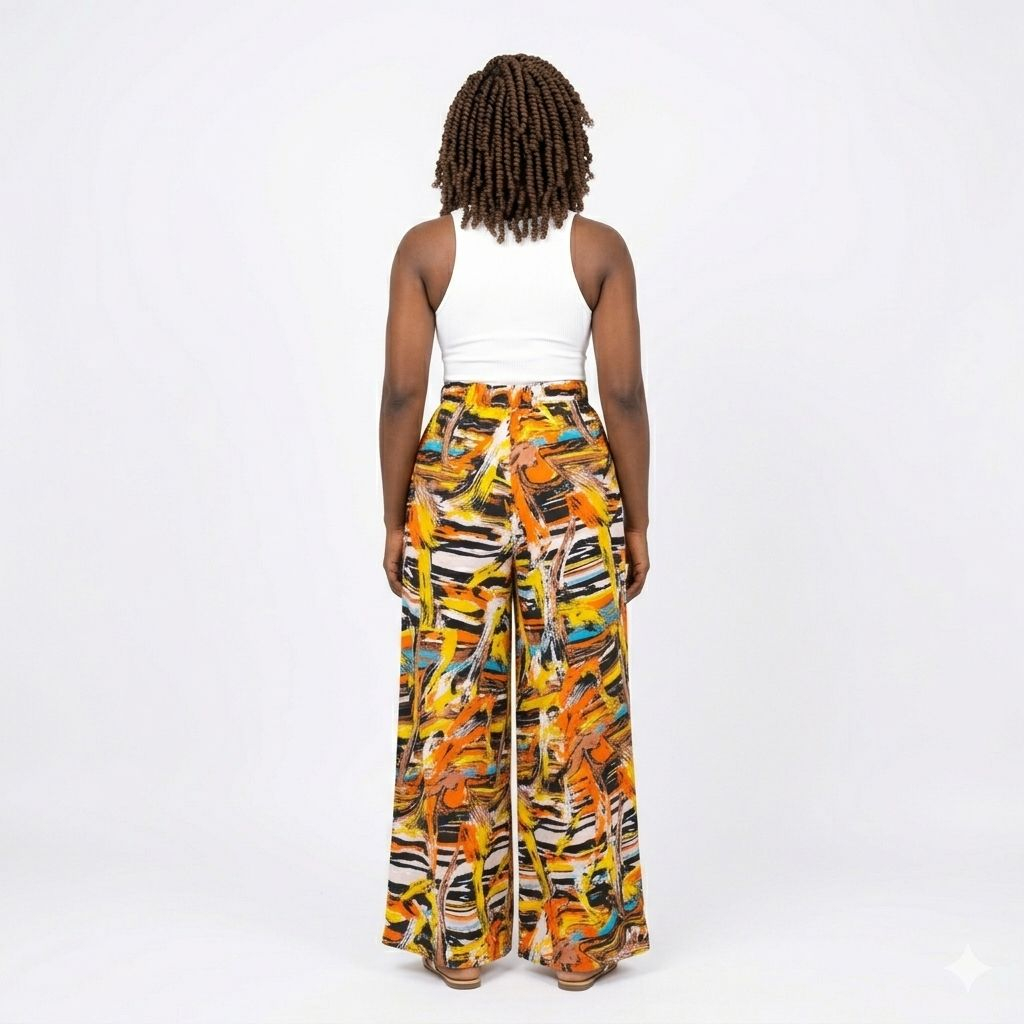 Multicolor Swirl Print Elastic Waist Midi Skirt